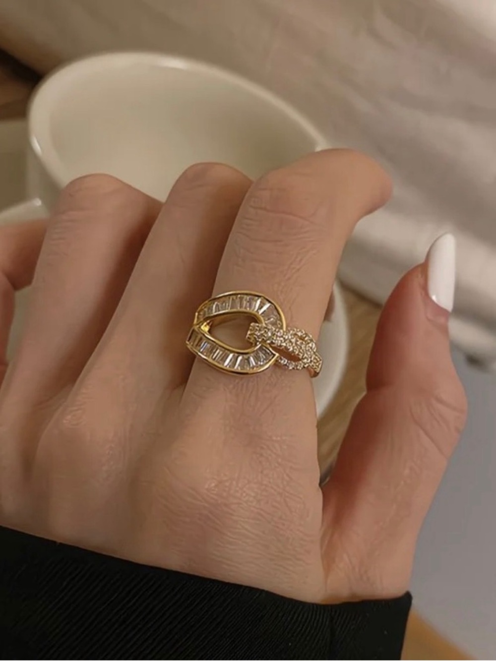 Gold Crystal Open Horseshoe U Ring - Women Jewelry - Picture 3 of 4